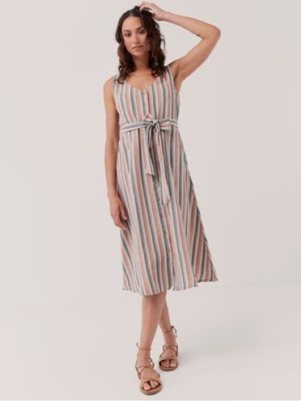 NWT Pact Stucco Vertical Stripe Harbour Midi Dress Sz M Cotton Linen Blend